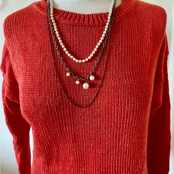 Orange Sweater Relaxed Fit Medium lightweight by JCrew Linen beach - Picture 2 of 9